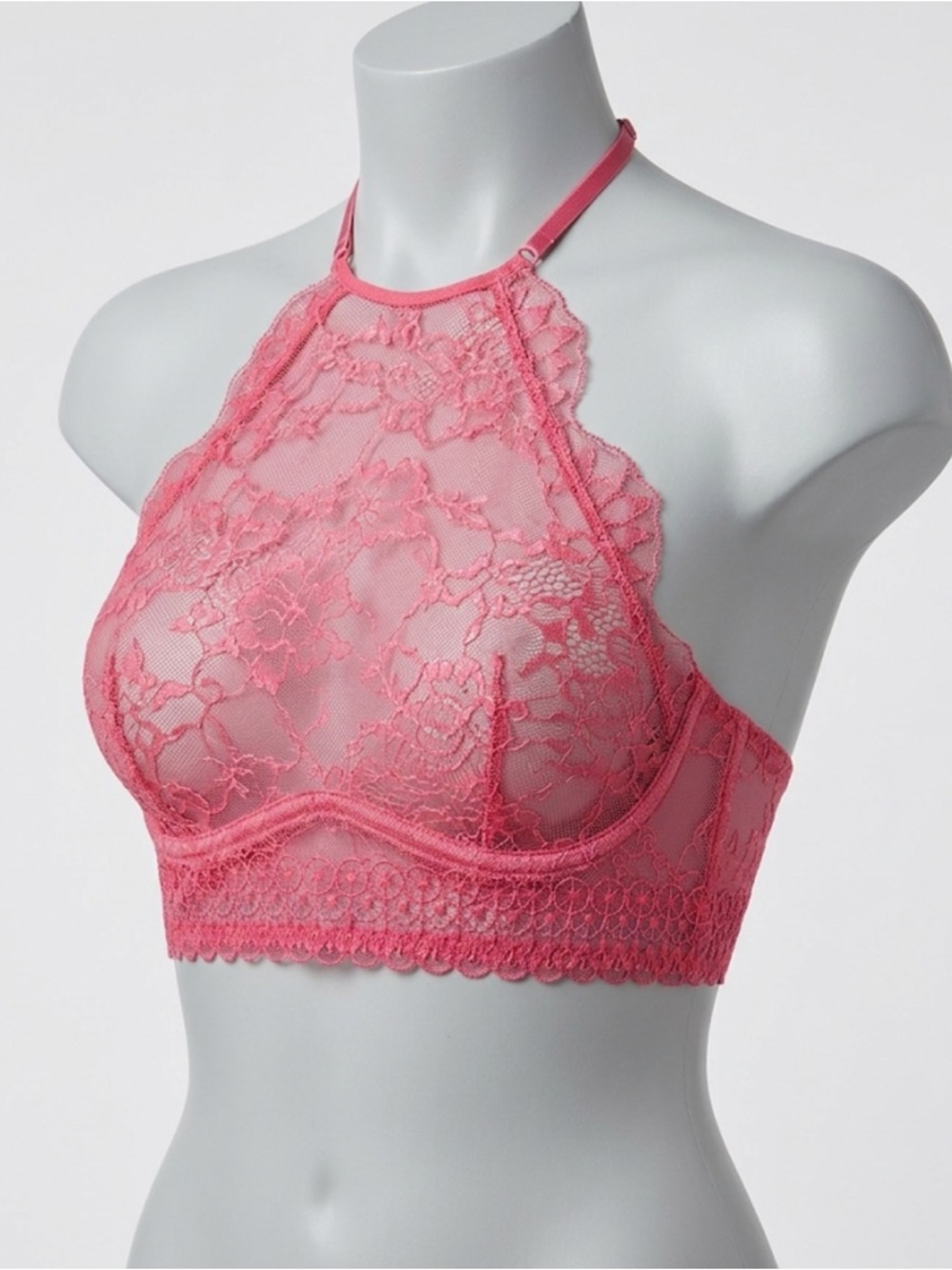 Fairycore Y2K Victoria’s Secret Sheer Lace Halter Bralette Pink Size 34B